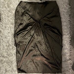 Elegant Olive Green Satin Skirt